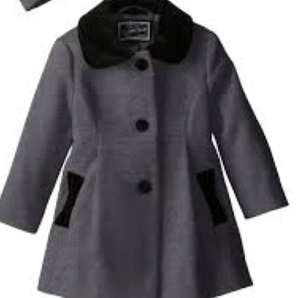 Rothschild Gray Faux Wool Black Velvet Trim Back Bow Adorable Peacoat 2T - Picture 3 of 16
